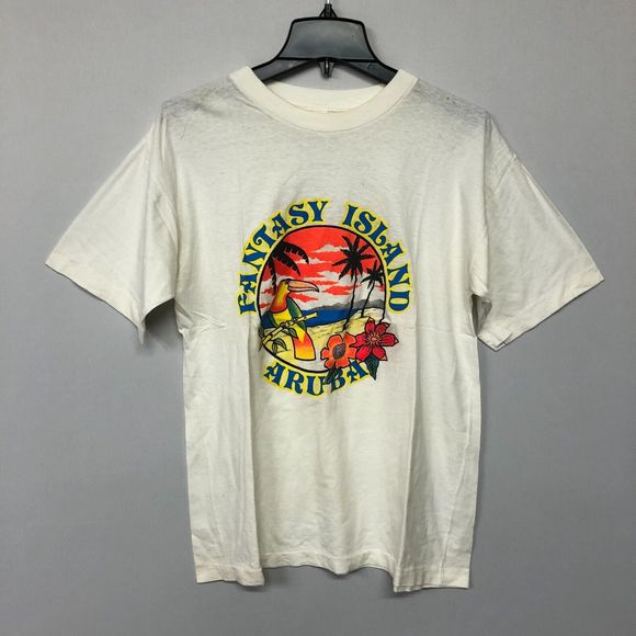Vintage Beach Club Men T-Shirt Top Size Large Aruba Island Single Stitch B188 9C - Picture 1 of 11